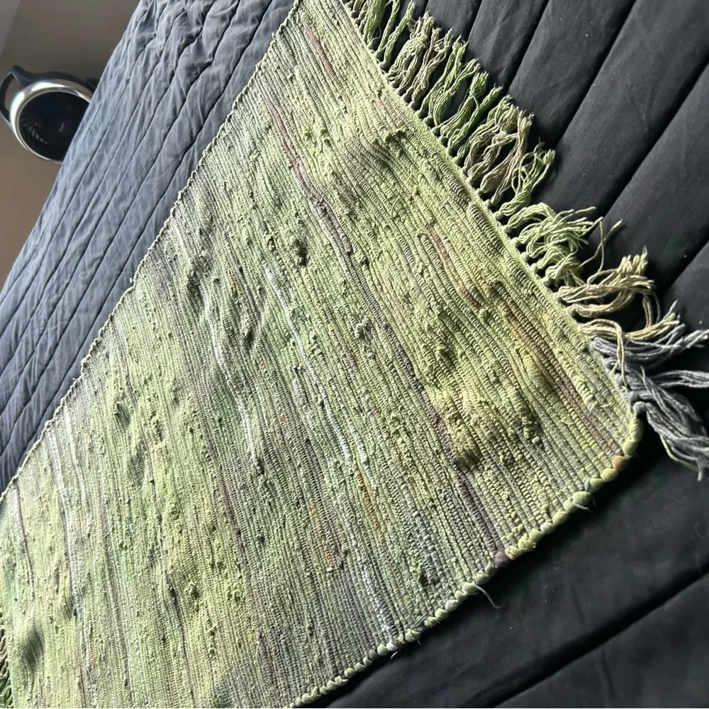 Handwoven Chindi Rag Rug with 3” Fringe Washable Rustic Boho Jute Trim #1015252